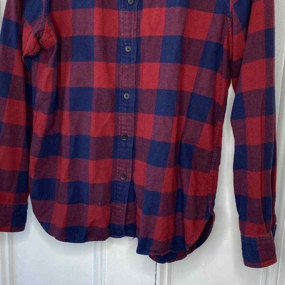 Uniqlo Dark Red & Navy Blue Buffalo Plaid Button Up Flannel Shirt Women's Medium - Picture 3 of 3